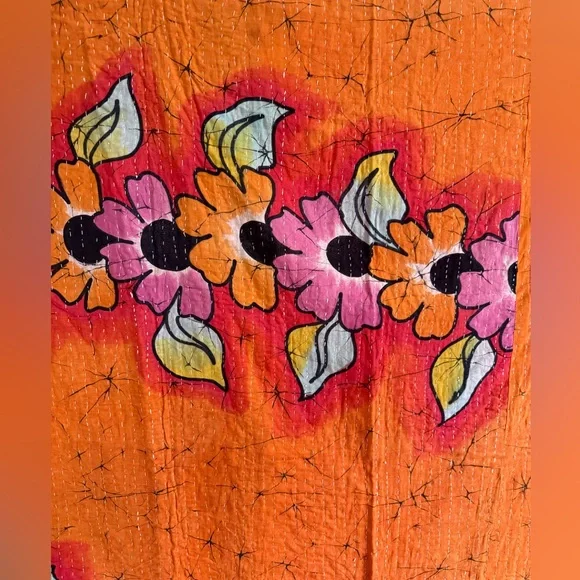 Vintage kantha quilt, twin cotton throw, boho beach blanket - Picture 2 of 4